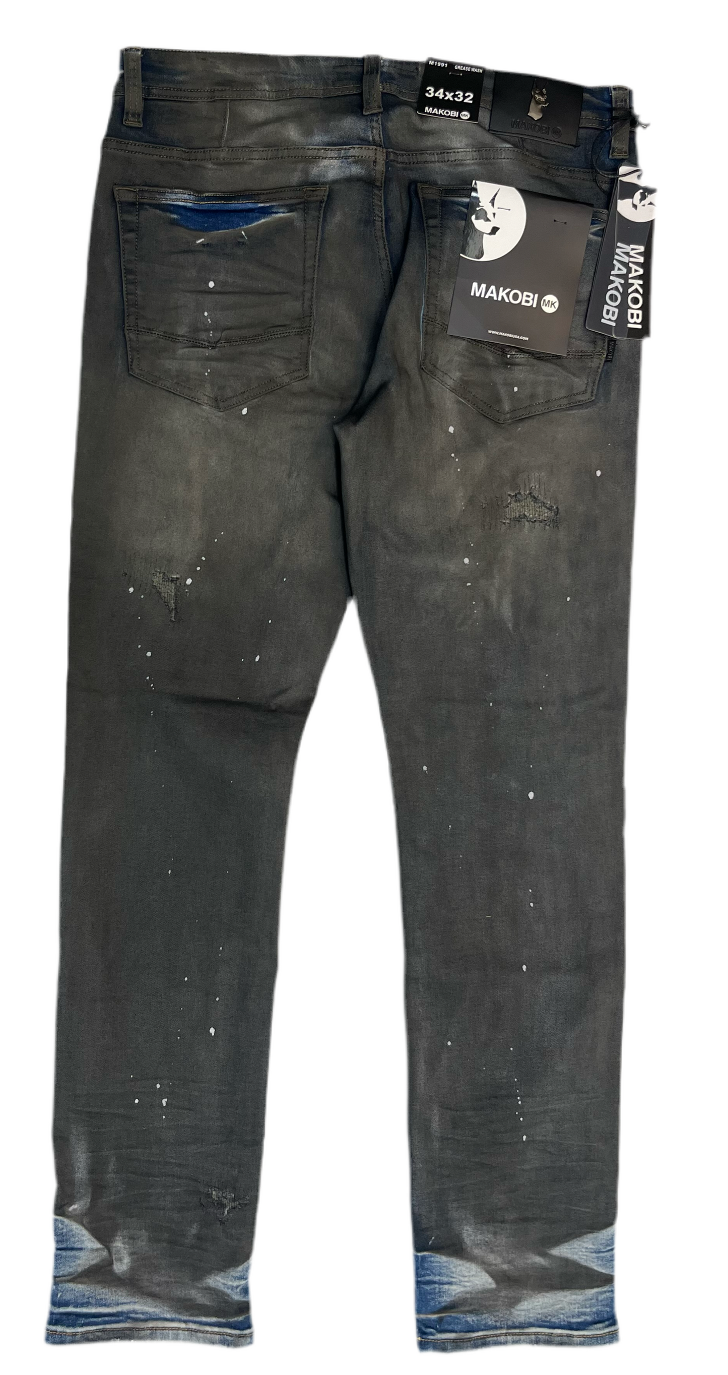 Makobi Men’s Distressed Gray Denim Jeans