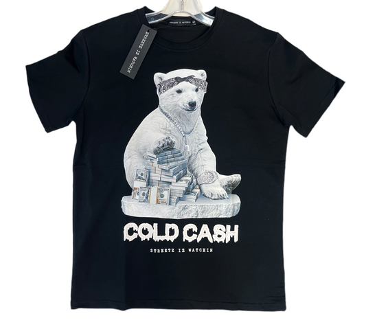 Black T-Shirt with Polar Bear Graphic - “Cold Cash”