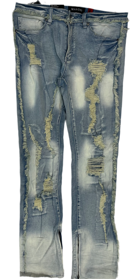 Makobi Light Blue Distressed Jeans with Fringe Detail